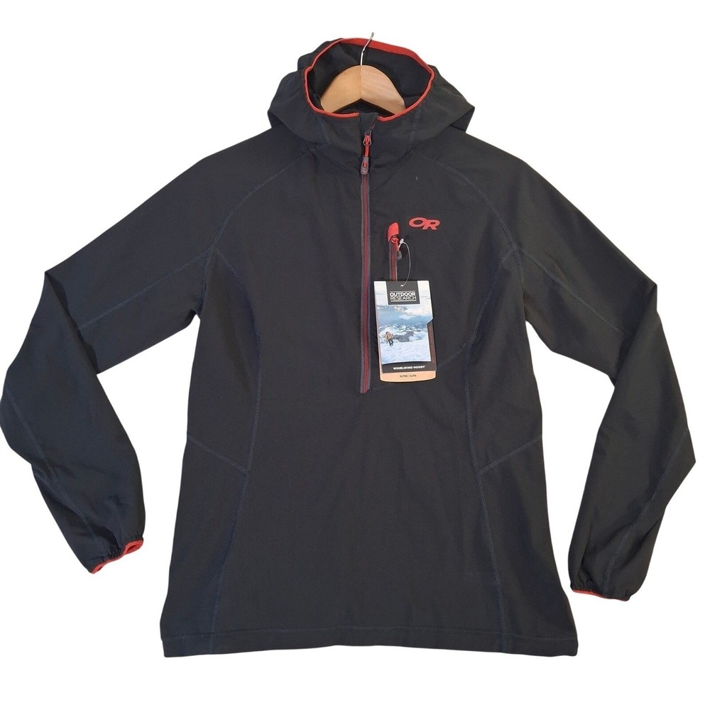 Outdoor Research Womens Whirlwind Hoody Jacket Black Red Quarter Zip Small